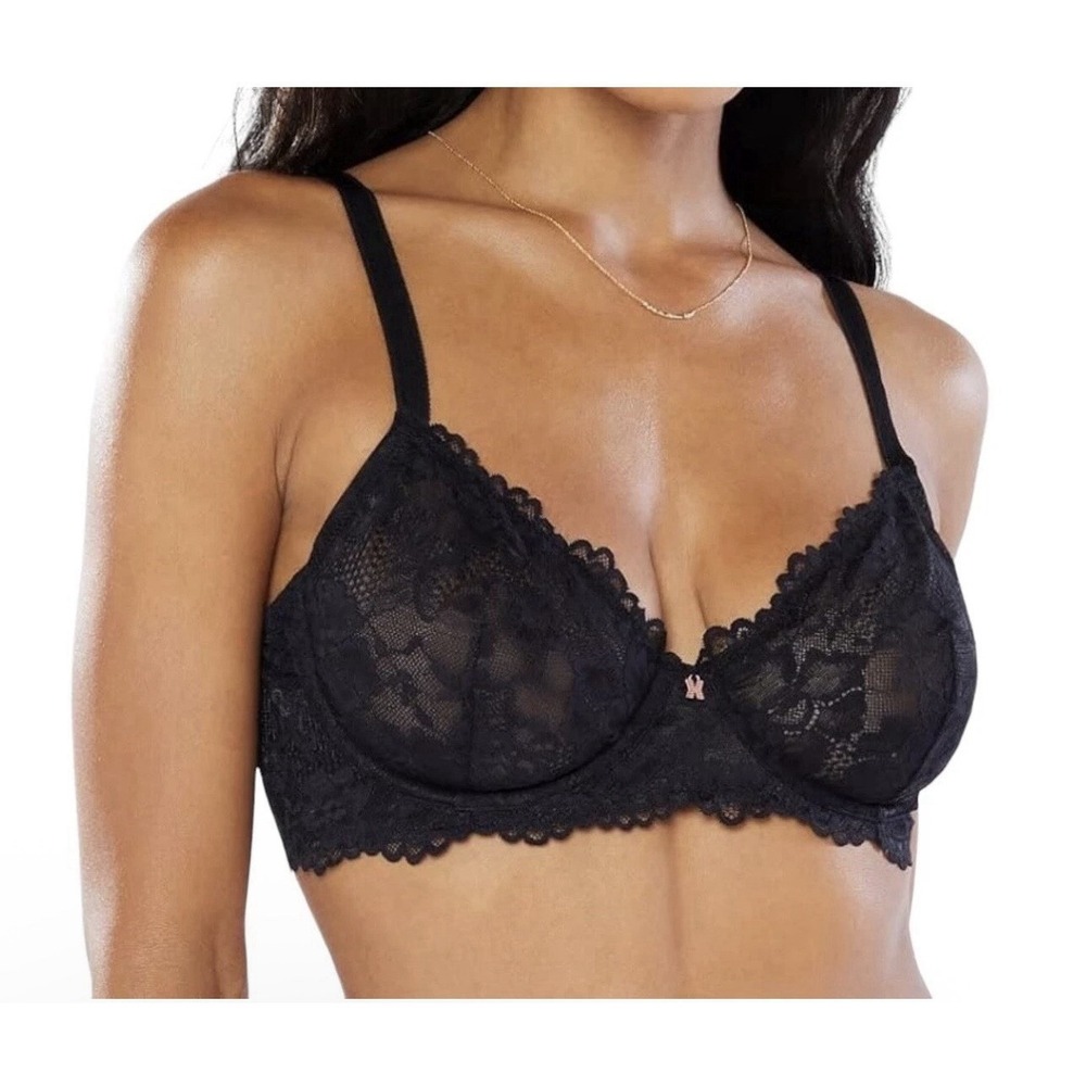 Savage x Fenty Womens Floral Lace Unlined‎ Bra Size 38B Black Underwire New